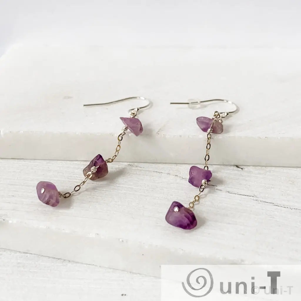 Tiny Amethyst on Sterling Silver Earrings, Rough Cut Gemstones Nicole Goulet