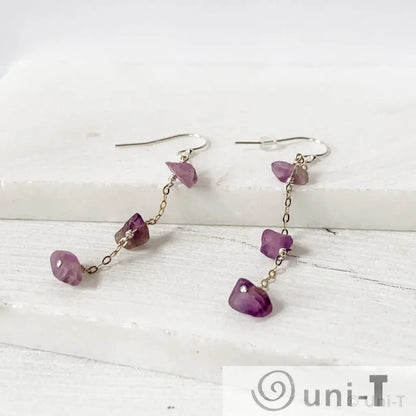 Tiny Amethyst on Sterling Silver Earrings, Rough Cut Gemstones Nicole Goulet