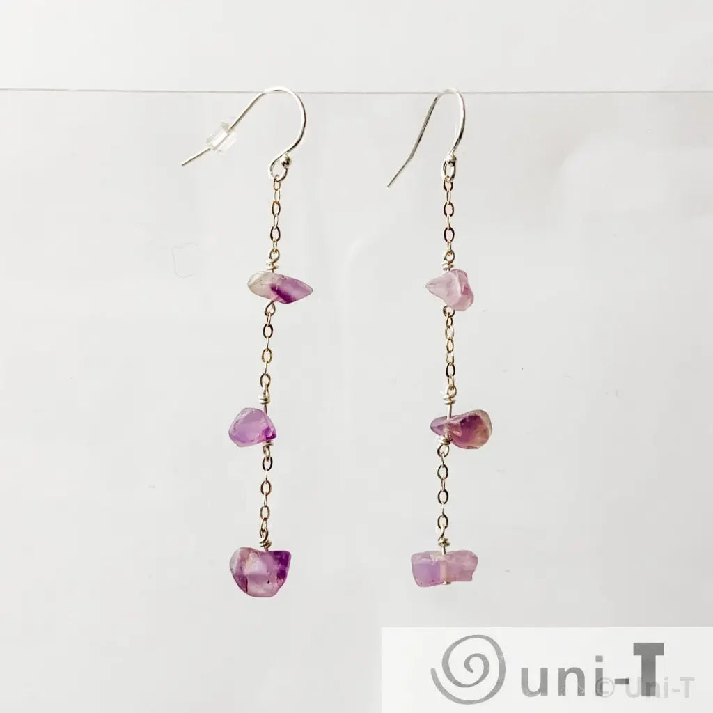 Tiny Amethyst on Sterling Silver Earrings, Rough Cut Gemstones Nicole Goulet