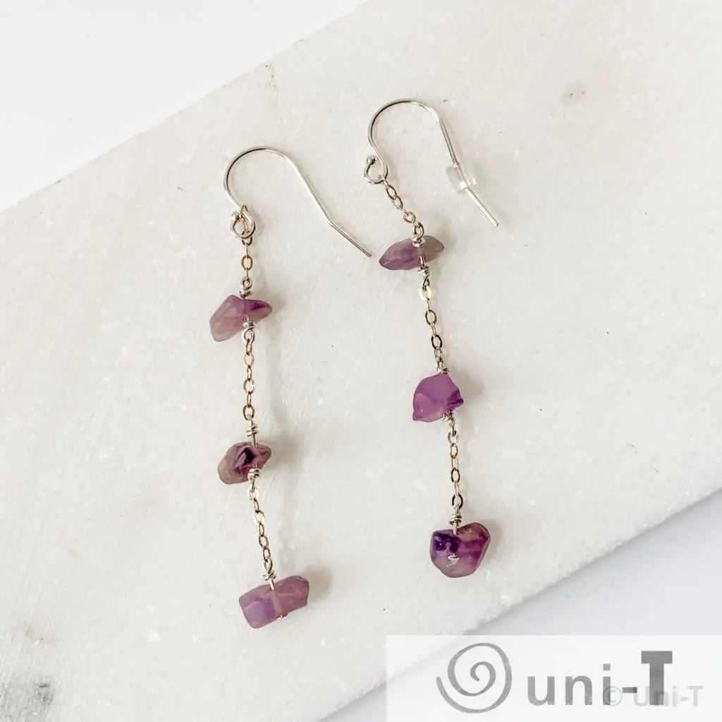 Tiny Amethyst on Sterling Silver Earrings, Rough Cut Gemstones Nicole Goulet