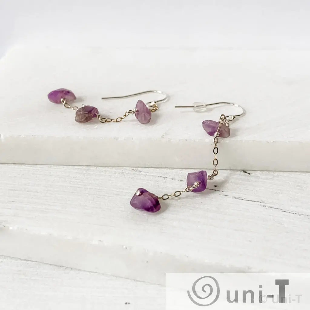 Tiny Amethyst on Sterling Silver Earrings, Rough Cut Gemstones Nicole Goulet