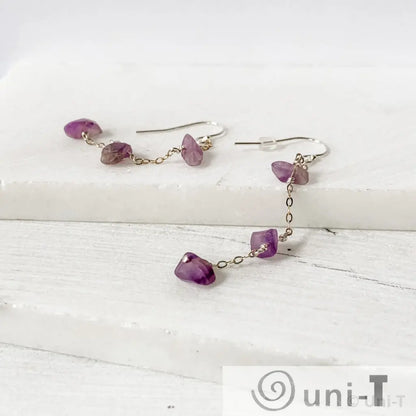 Tiny Amethyst on Sterling Silver Earrings, Rough Cut Gemstones Nicole Goulet