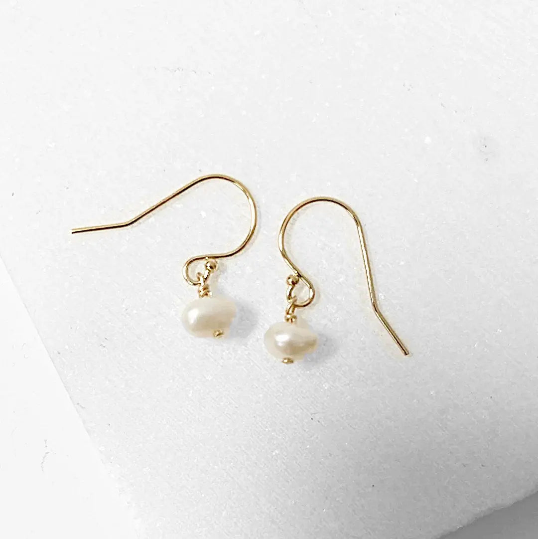 Tiny Freshwater Pearl Earrings with Gold Filled Wires Nicole Goulet