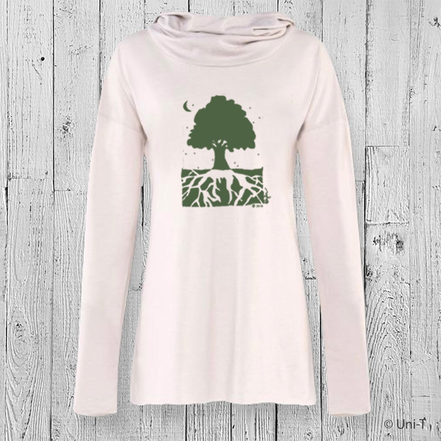 Tree Organic Cotton Cowl Neck Yoga Hoodie, Made in USA Uni-T