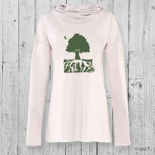 Tree Organic Cotton Cowl Neck Yoga Hoodie, Made in USA Uni-T