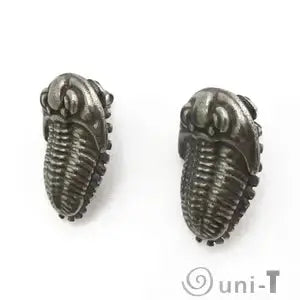 Front view of trilobite earrings jewelry featuring realistic fossil design, great gift for paleontologists and geology enthusiasts.