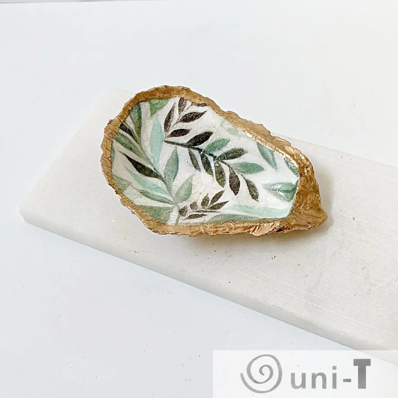 Tropical Leaf Decoupage Oyster Shell Jewelry Dish Ana Razavi