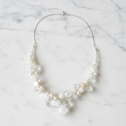 UNI-T-Delicate Crochet Statement Necklace, White and Silver Necklace- Janine Gerade