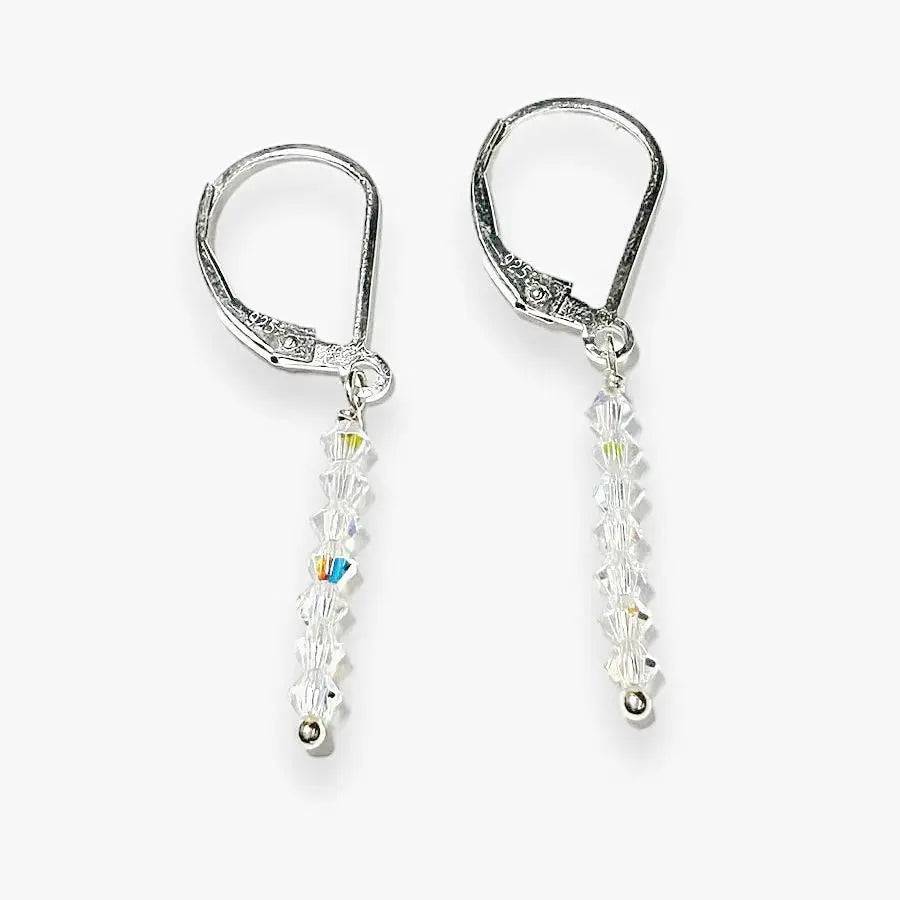 Glitter Stixx Gemstone Earrings with sterling silver hooks and stacked crystal beads, 1.5” long, lightweight and modern sparkle design.