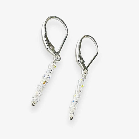 UNI-T Glitter Stixx Earrings featuring vertical gemstone sparkle bars on silver leverback hooks, perfect for stylish, everyday wear.
