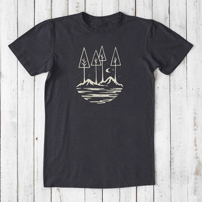 Charcoal black Men's Nature T-Shirt in Bamboo & Organic Cotton with nature-inspired graphic, perfect gift for outdoor enthusiasts.