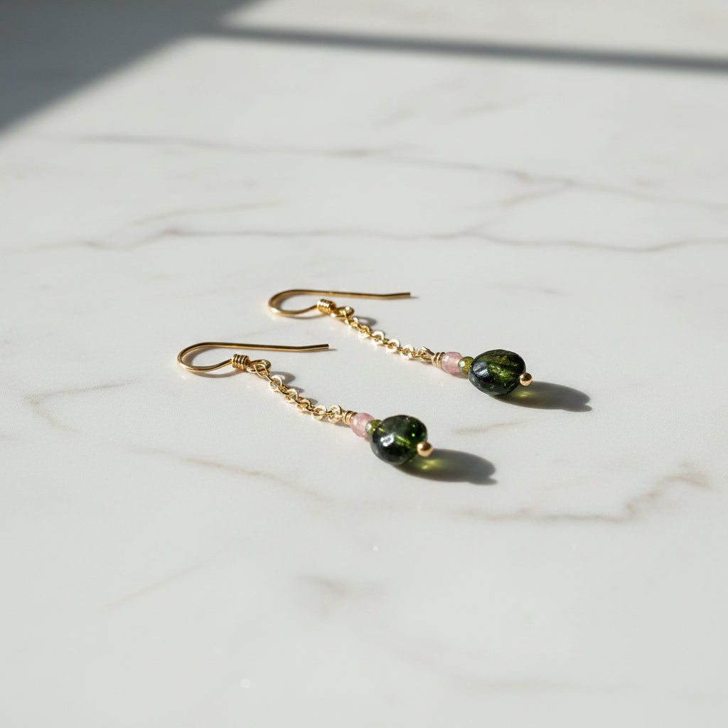 Uni- T- Tourmaline Drop Earrings, Tourmaline Chain, Gemstone Drops Janine Gerade