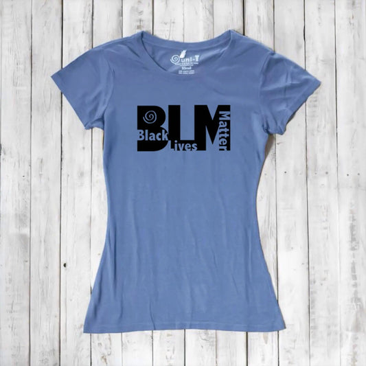 Blue Women's Black Lives Matter T-Shirt made from bamboo and organic cotton. Social justice graphic tee by Uni-T for activists.