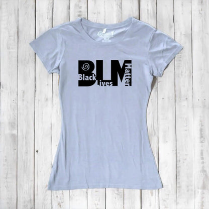 Light blue Women's Black Lives Matter T-Shirt in eco-friendly bamboo and organic cotton. Statement tee by Uni-T for activists.