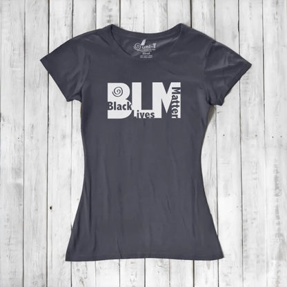 Charcoal gray Women's BLM T-Shirt in bamboo and organic cotton. Ethical fashion tee promoting social justice by Uni-T.