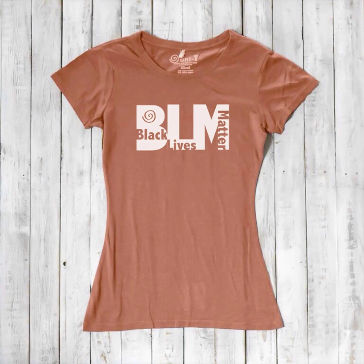Rust orange Women's Black Lives Matter T-Shirt made from bamboo and organic cotton. Empowering activist tee by Uni-T.