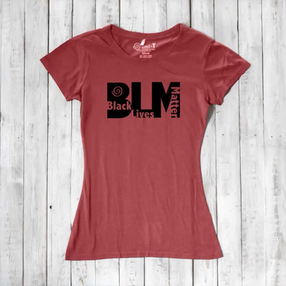 Red Women's BLM T-Shirt in bamboo and organic cotton. Bold social justice graphic tee for activists by Uni-T.