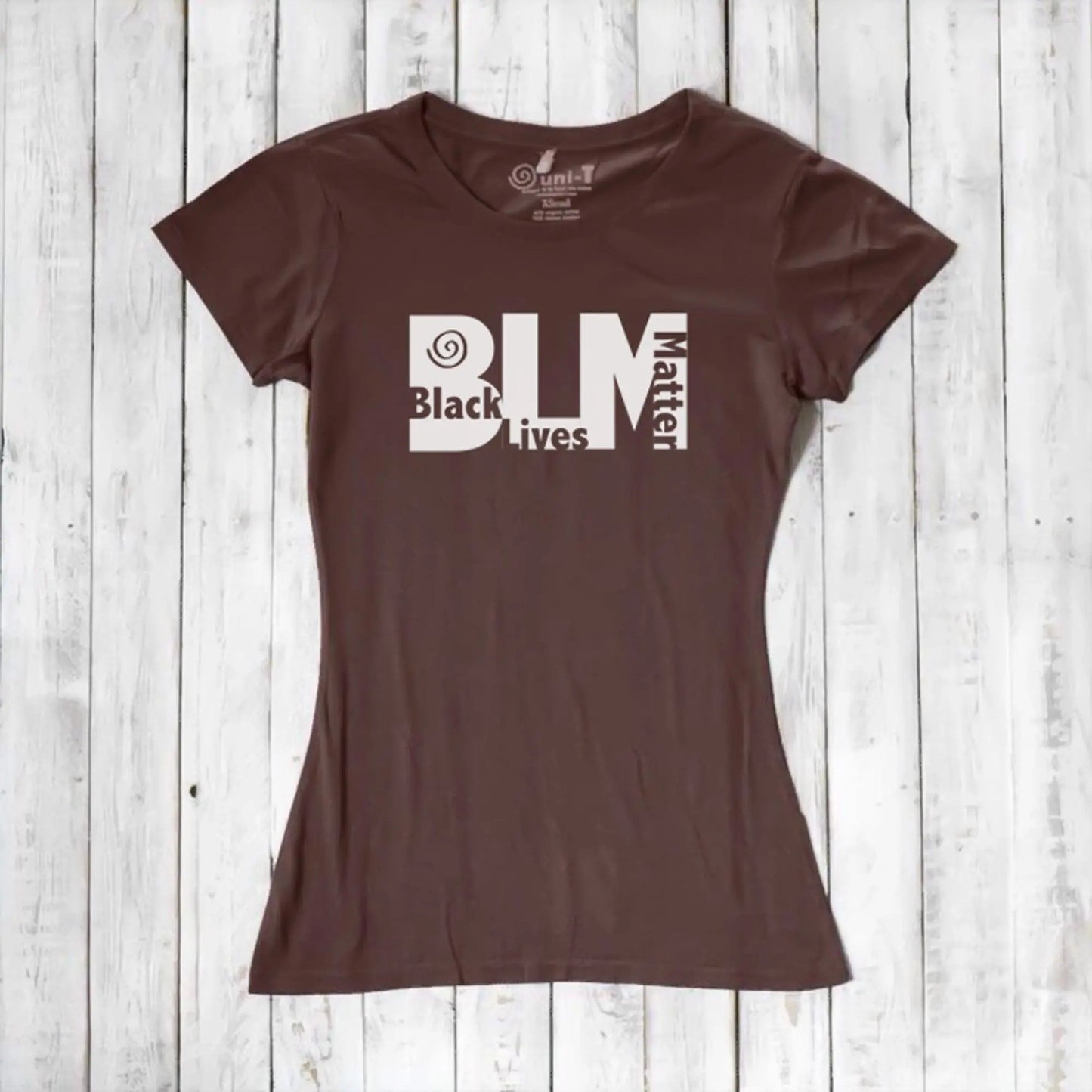 Brown Women's BLM T-Shirt made from bamboo and organic cotton. Earth-toned graphic tee for social justice by Uni-T.