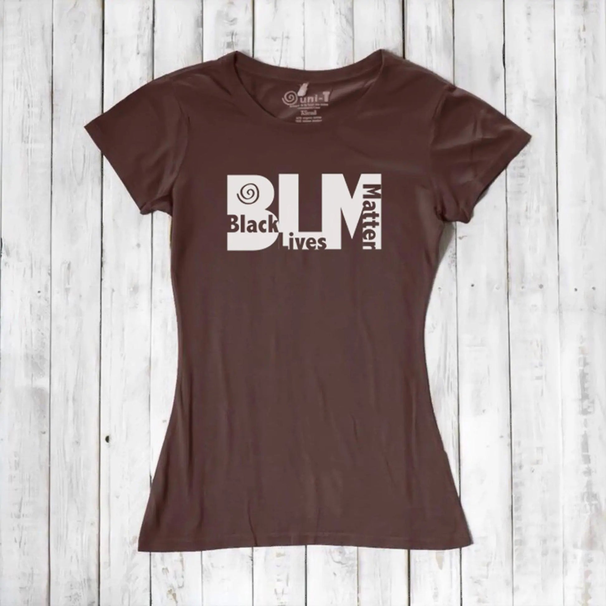Brown Women's BLM T-Shirt made from bamboo and organic cotton. Earth-toned graphic tee for social justice by Uni-T.