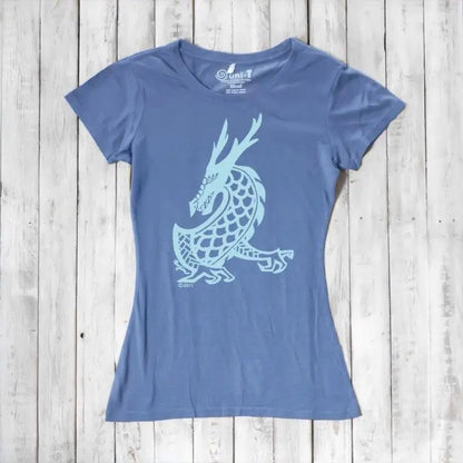 Light blue Women's Dragon T-Shirt made from bamboo & organic cotton, featuring a fantasy dragon graphic by Uni-T for eco-conscious style lovers.