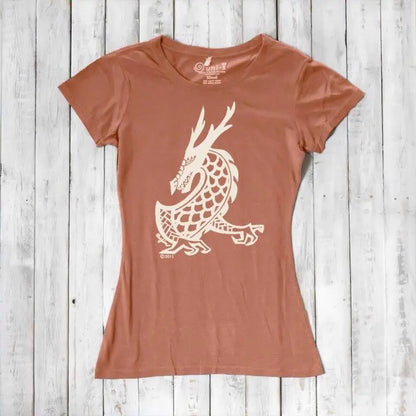 Terracotta Women's Dragon T-Shirt in bamboo & organic cotton, featuring a cream-colored fantasy dragon design from Uni-T's mythical series.
