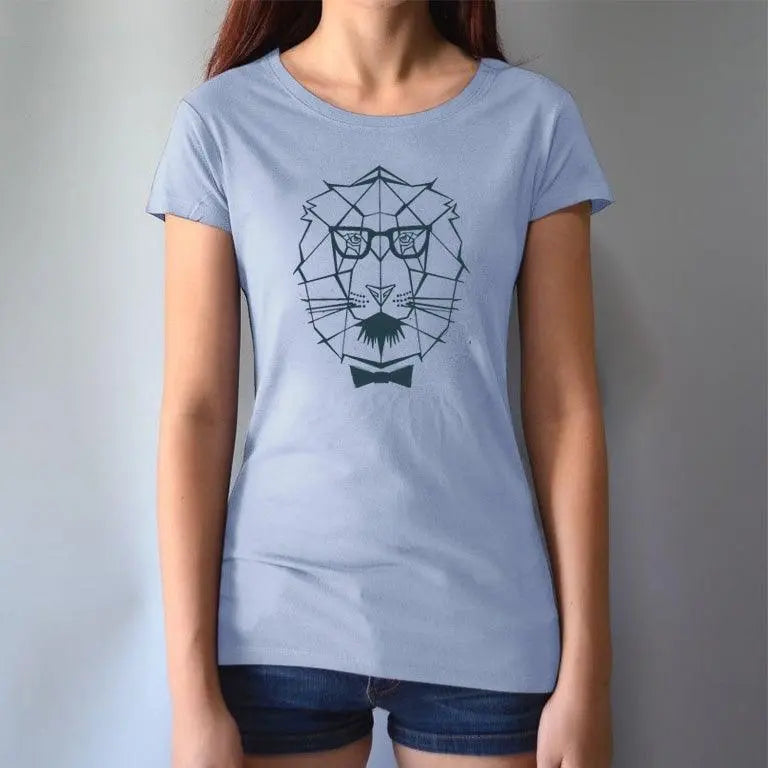 Light blue Women's Lion T-Shirt in bamboo & organic cotton with bold geometric lion face, ideal gift for leaders embracing courage.