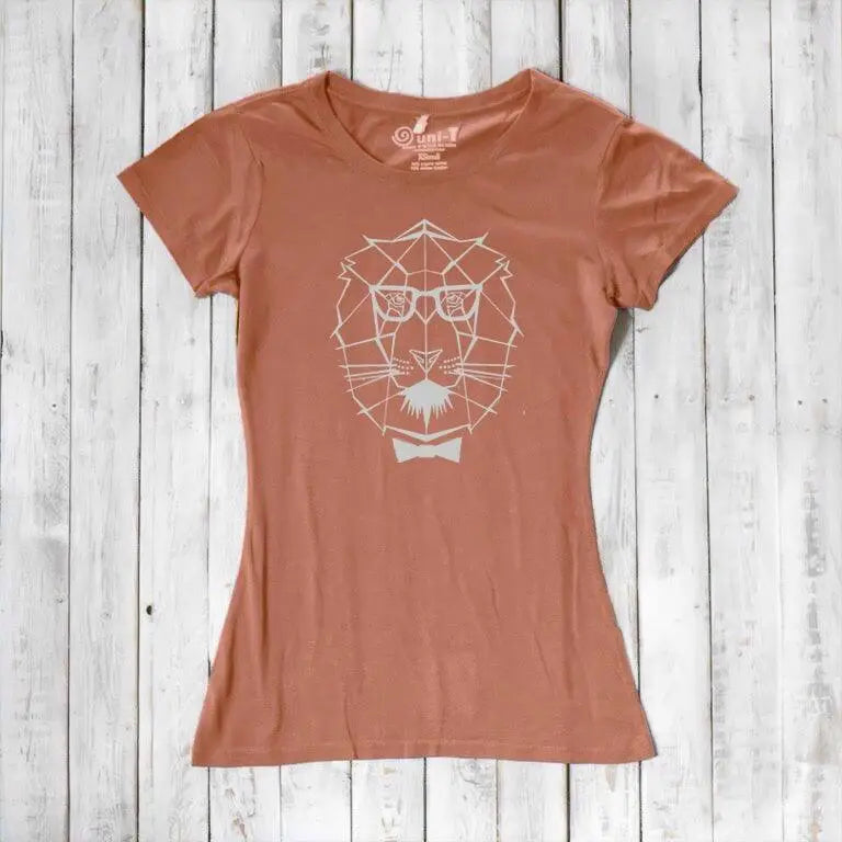 Terracotta Women's Lion T-Shirt made from bamboo & organic cotton, with a unique lion graphic symbolizing leadership and empowerment.