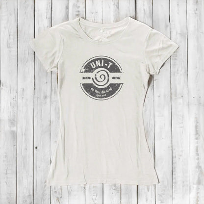 Cream-colored inspirational women's T-shirt made from bamboo and organic cotton featuring Uni-T's 'Be You Be Kind' positive vibe graphic.