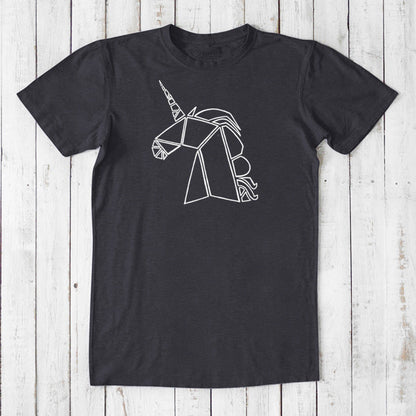 Men's Unicorn T-Shirt in bamboo and organic cotton, black color with geometric unicorn graphic, classic fit fantasy gift tee for him.
