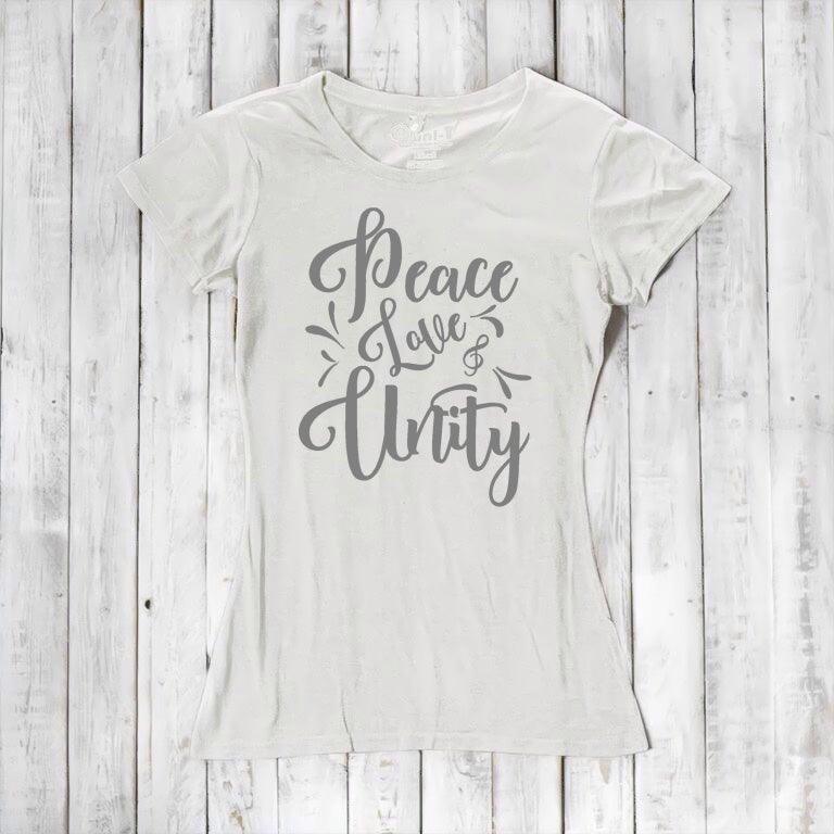 Peace Love Unity T shirt, Women's T-shirt, Bamboo Tee, Organic Cotton 