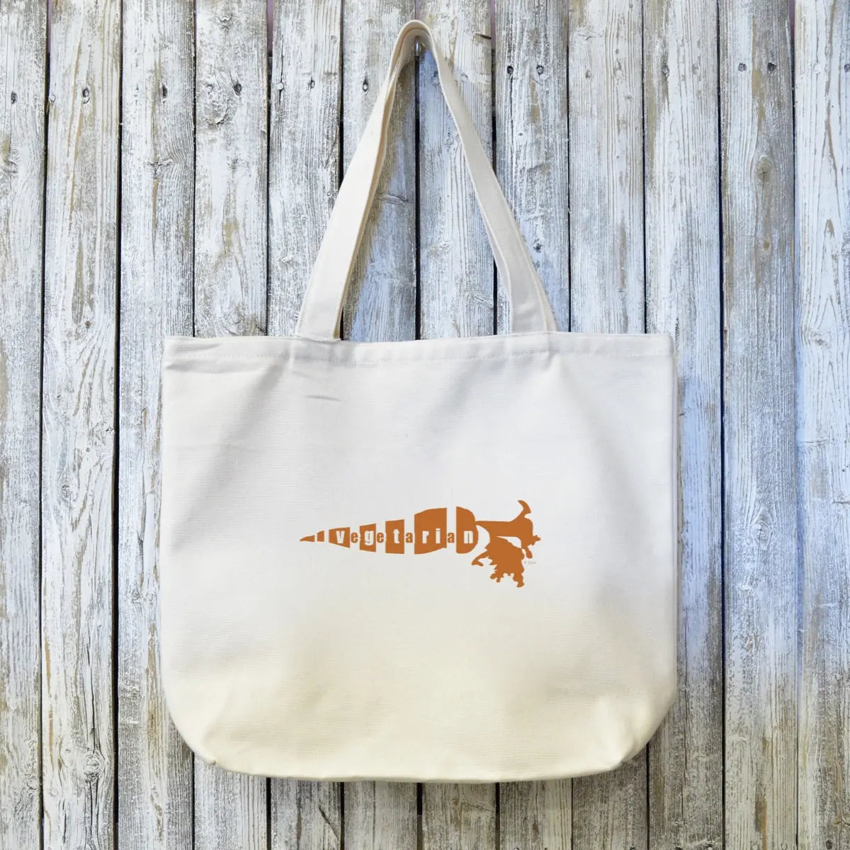 Vegetarian Gift Tote Bag - Organic Canvas | Eco-Friendly with carrot-shaped 'vegetarian' text and leafy design, ideal for plant-based lifestyles.