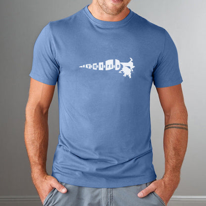 Blue bamboo and organic cotton men's vegetarian T-shirt with white 'Plant Power' carrot graphic, breathable classic fit for plant-based lifestyle.