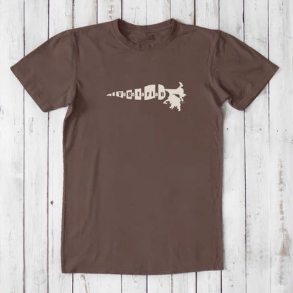 Brown men's bamboo and organic cotton vegetarian T-shirt with cream 'Plant Power' carrot graphic, eco-conscious classic fit top for him.