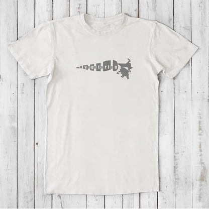 White men's vegetarian T-shirt in bamboo and organic cotton with gray 'Plant Power' carrot graphic, soft and sustainable classic fit tee.