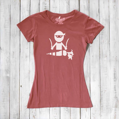 Rust-colored women's bamboo and organic cotton T-shirt with white 'Veggie Ninja' graphic, a humorous gift for vegetarians.