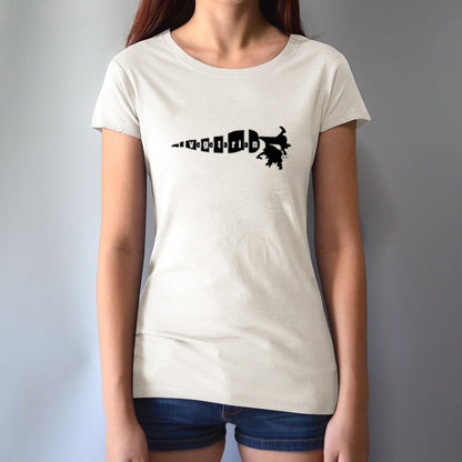 Cream bamboo cotton women's vegetarian T-shirt with black 'Plant Power' carrot design. Ethical fashion choice for plant-based living.