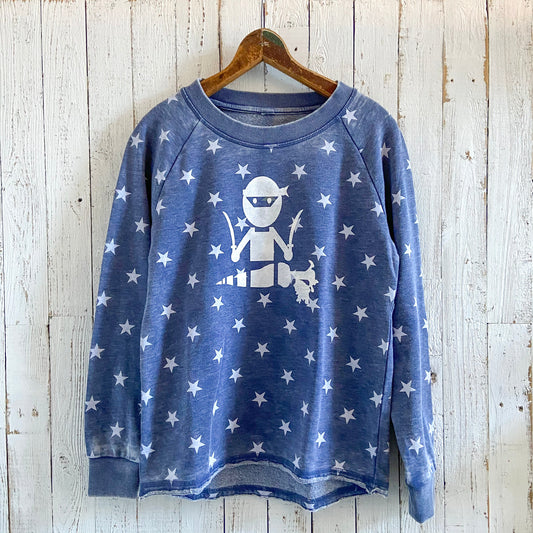 Veggie Ninja & Star Printed Burnout French Terry Pullover Sweatshirt Uni-T