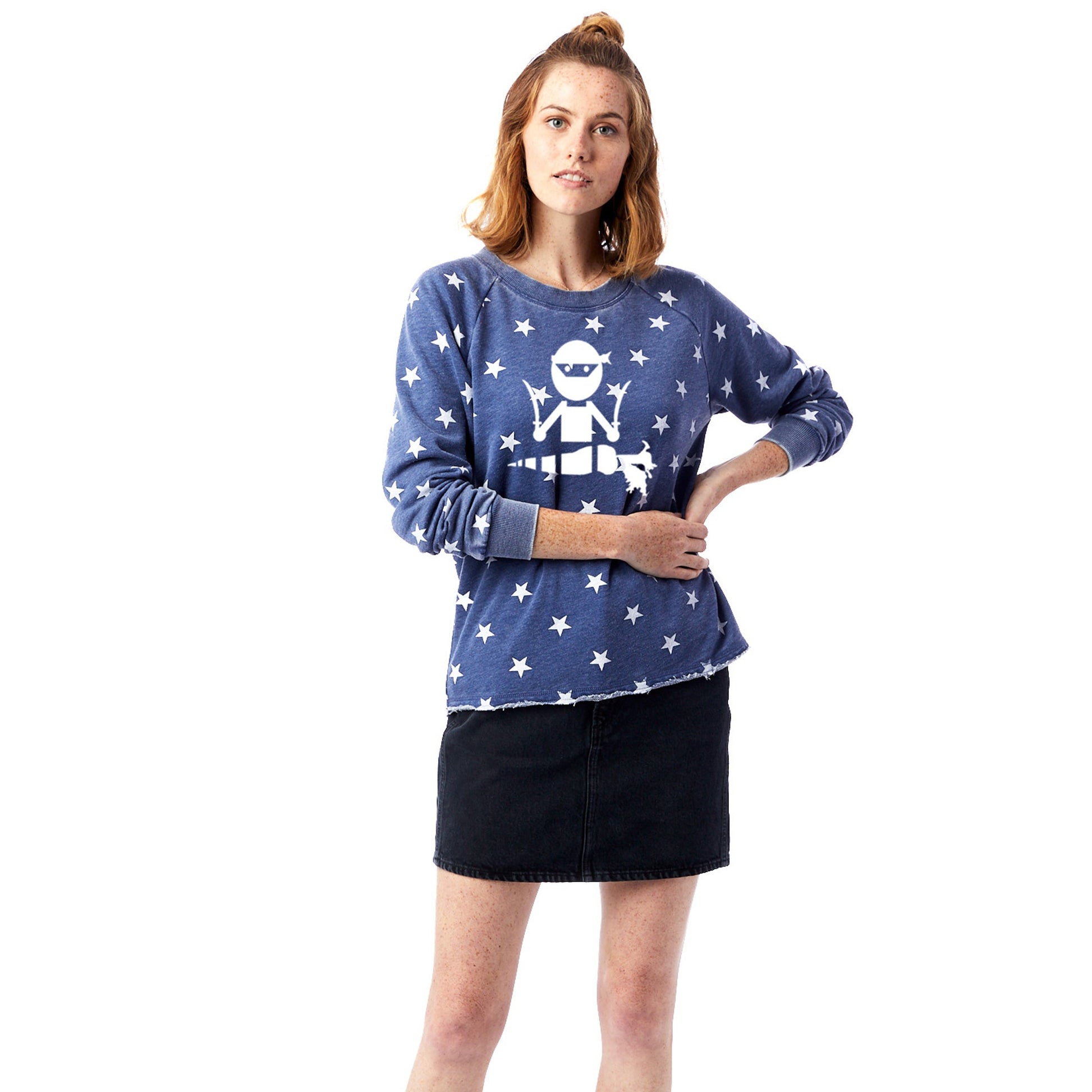 Veggie Ninja & Star Printed Burnout French Terry Pullover Sweatshirt Uni-T