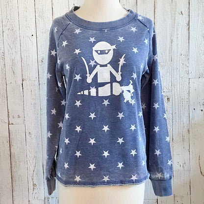 Veggie Ninja & Star Printed Burnout French Terry Pullover Sweatshirt Uni-T