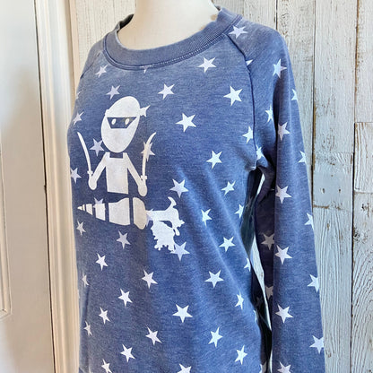 Veggie Ninja & Star Printed Burnout French Terry Pullover Sweatshirt Uni-T
