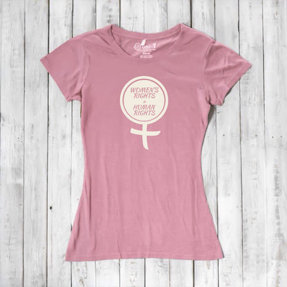 Light pink Women's Rights T-Shirt crafted from bamboo and organic cotton, showcasing cream feminist symbol and message. Feminist gift idea.