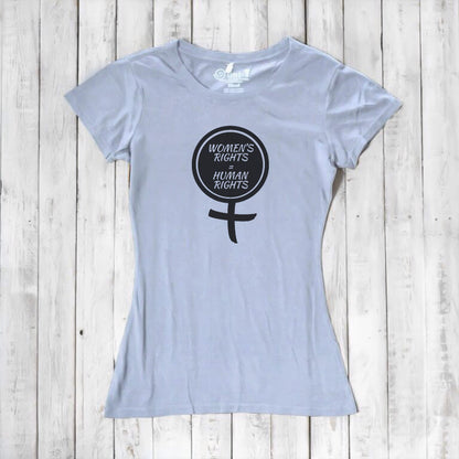 Light blue Women's Rights T-Shirt in bamboo and organic cotton with black feminist graphic. Soft, sustainable top for equality advocates.