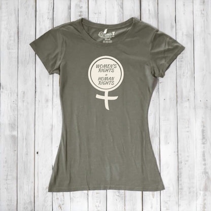 Terracotta Women's Rights T-Shirt in bamboo and organic cotton with cream feminist graphic. Comfortable and sustainable statement clothing.