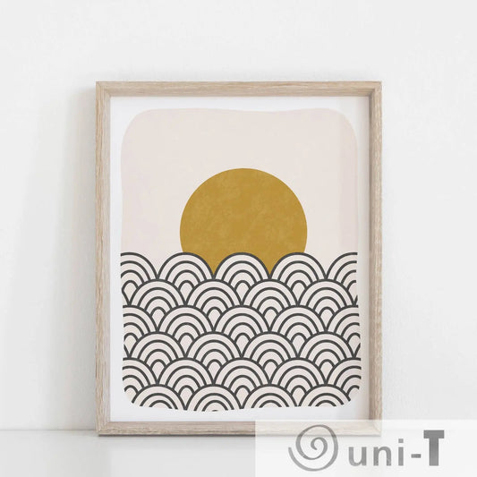 Wall Art Print Sun & Waves - Black, Peach and Ochre Pauline Stanley Studio