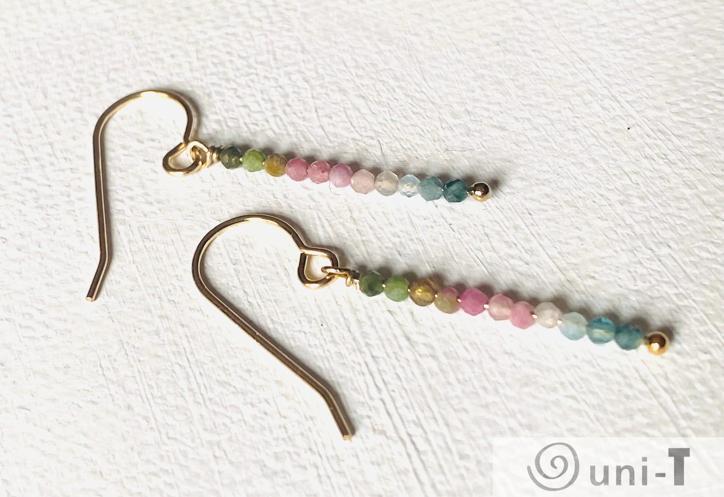 Lightweight Glitter Stixx Watermelon Tourmaline Earrings with gold-filled hooks and colorful gemstone beads, ideal for everyday elegance.