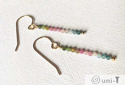 Lightweight Glitter Stixx Watermelon Tourmaline Earrings with gold-filled hooks and colorful gemstone beads, ideal for everyday elegance.