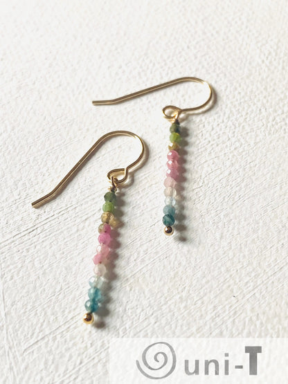 Delicate Glitter Stixx Earrings with genuine Watermelon Tourmaline beads and silver bar design, perfect for adding a pop of color to any outfit.