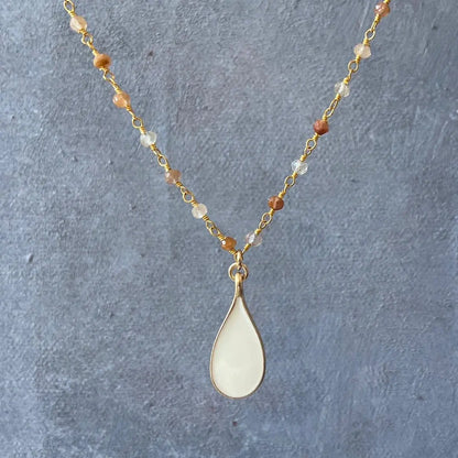 White Enamel Teardrop, Copper Rutile, 14 Gold Filled Necklace Regina McGearty