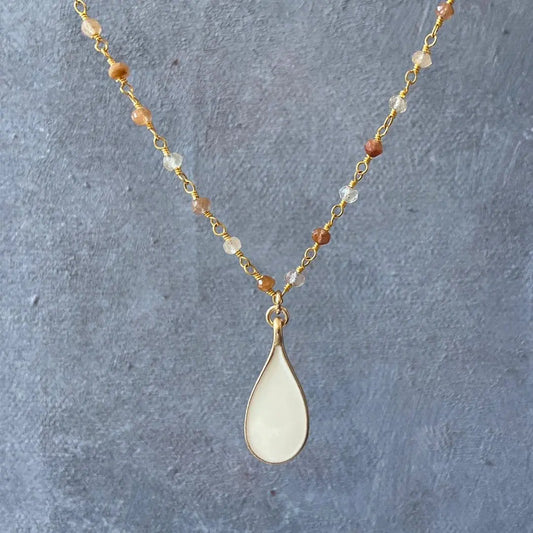 White Enamel Teardrop, Copper Rutile, 14 Gold Filled Necklace Regina McGearty
