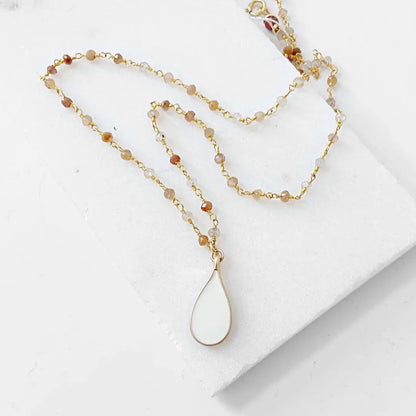 White Enamel Teardrop, Copper Rutile, 14 Gold Filled Necklace Regina McGearty